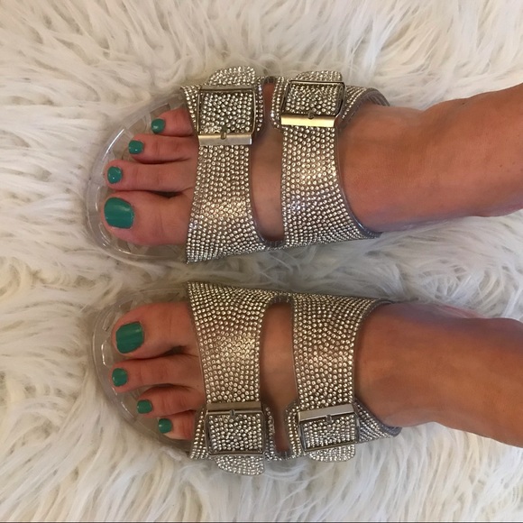 Rhinestone Clear Jelly Footbed Sandals - Picture 4 of 16